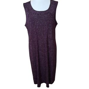 Vintage Rabbit Sparkly Dress Midi 14W Eggplant Purple Glitter Stretch Event Glam